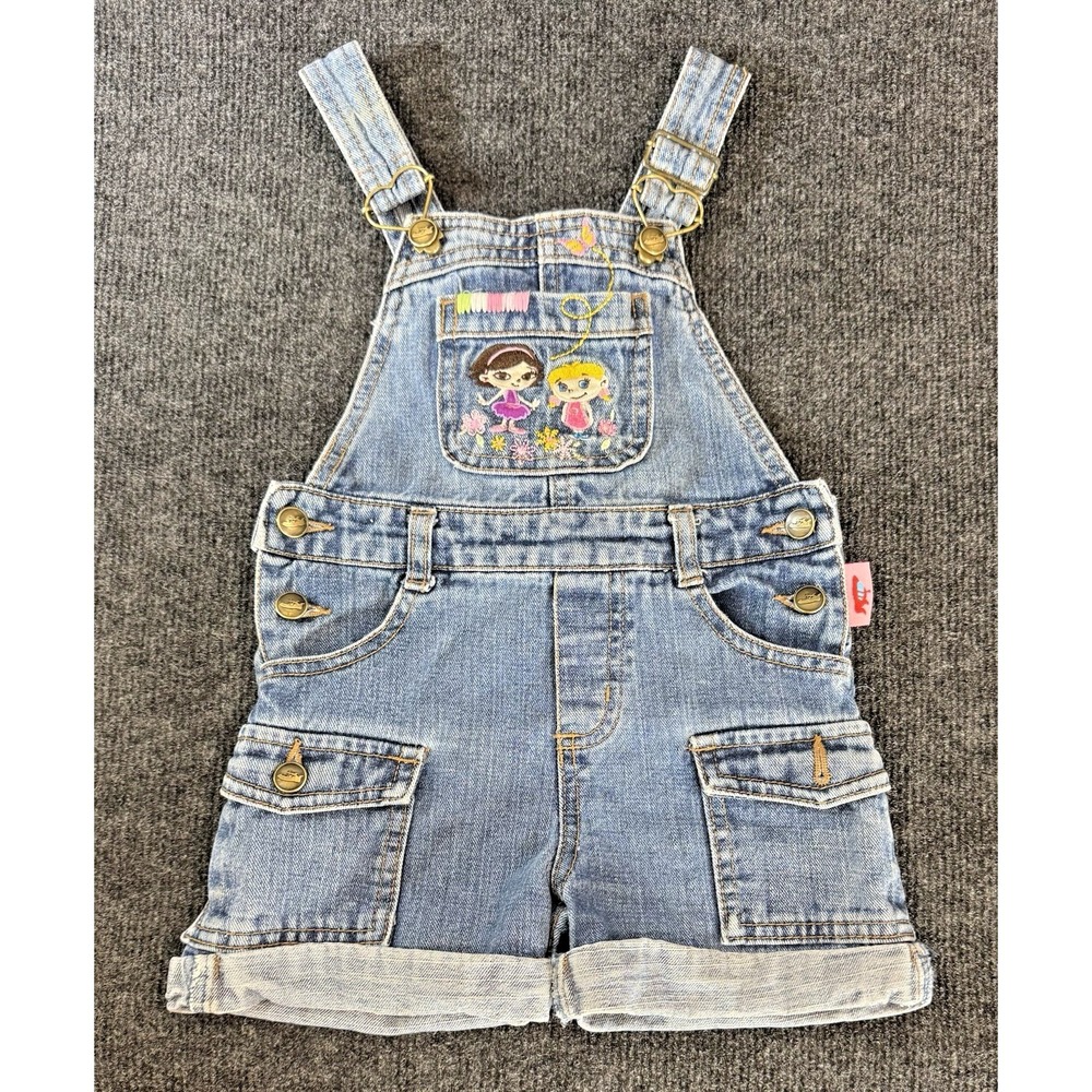 Y2K Little Einsteins June Annie Denim Shortall Girls 4T Embroidered Overall 1990